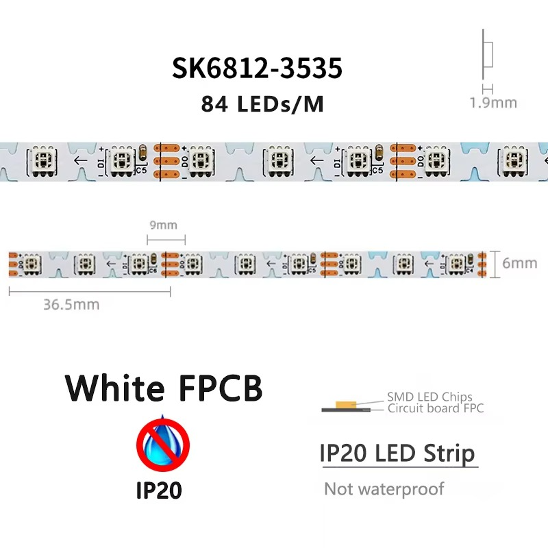 SM Narrow 6mm SK6812 WS2812 5V 12V FPC S-Type 60 84 Leds/m SMD 3535 5050 RGB Pixel IC Bendable Addressable LED Strip Light Tape