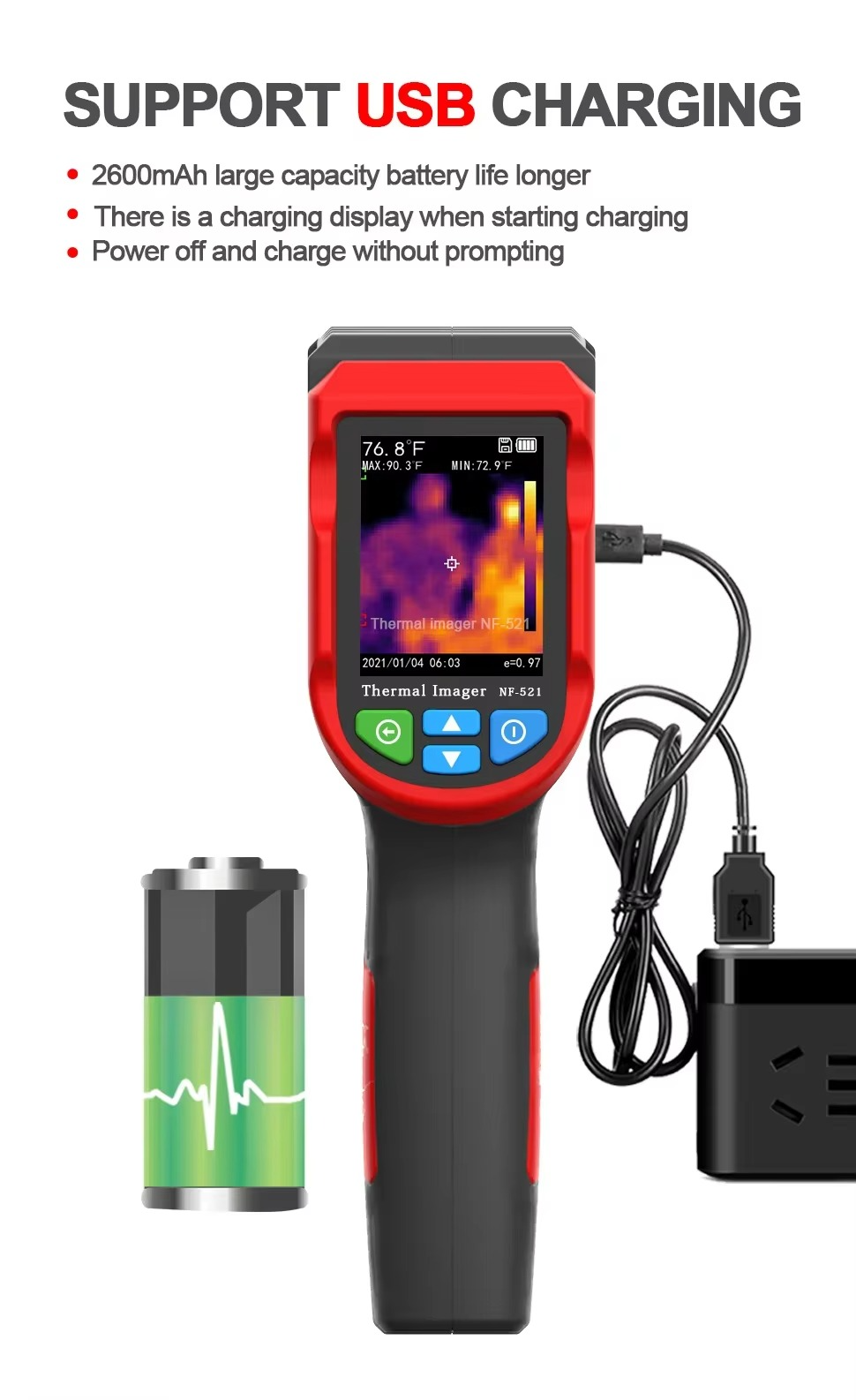 -10~400℃ Infrared Thermal Imager NF-521 Handheld Industrial Test Heating Detector 2000 Pixels Temperature Thermal Imaging Camera