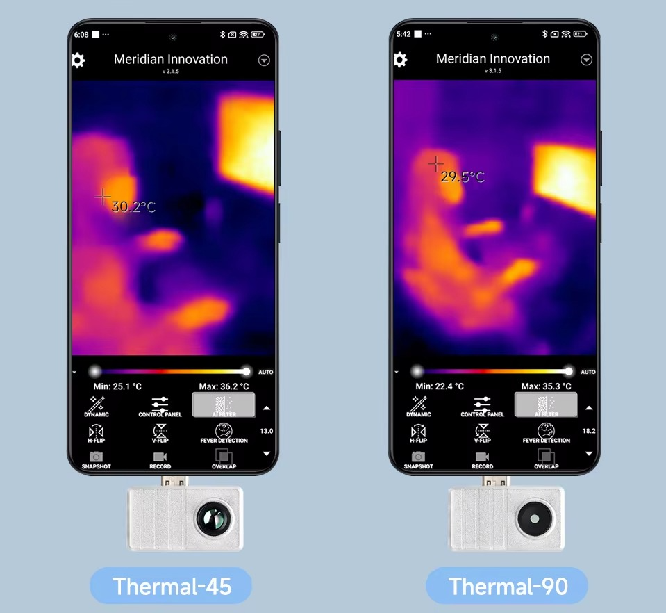 Waveshare Smartphone IR Thermal Imaging Camera (B), Type-C Port, Plug And Play, Options for 45° / 90° FOV, Aluminum Alloy Case