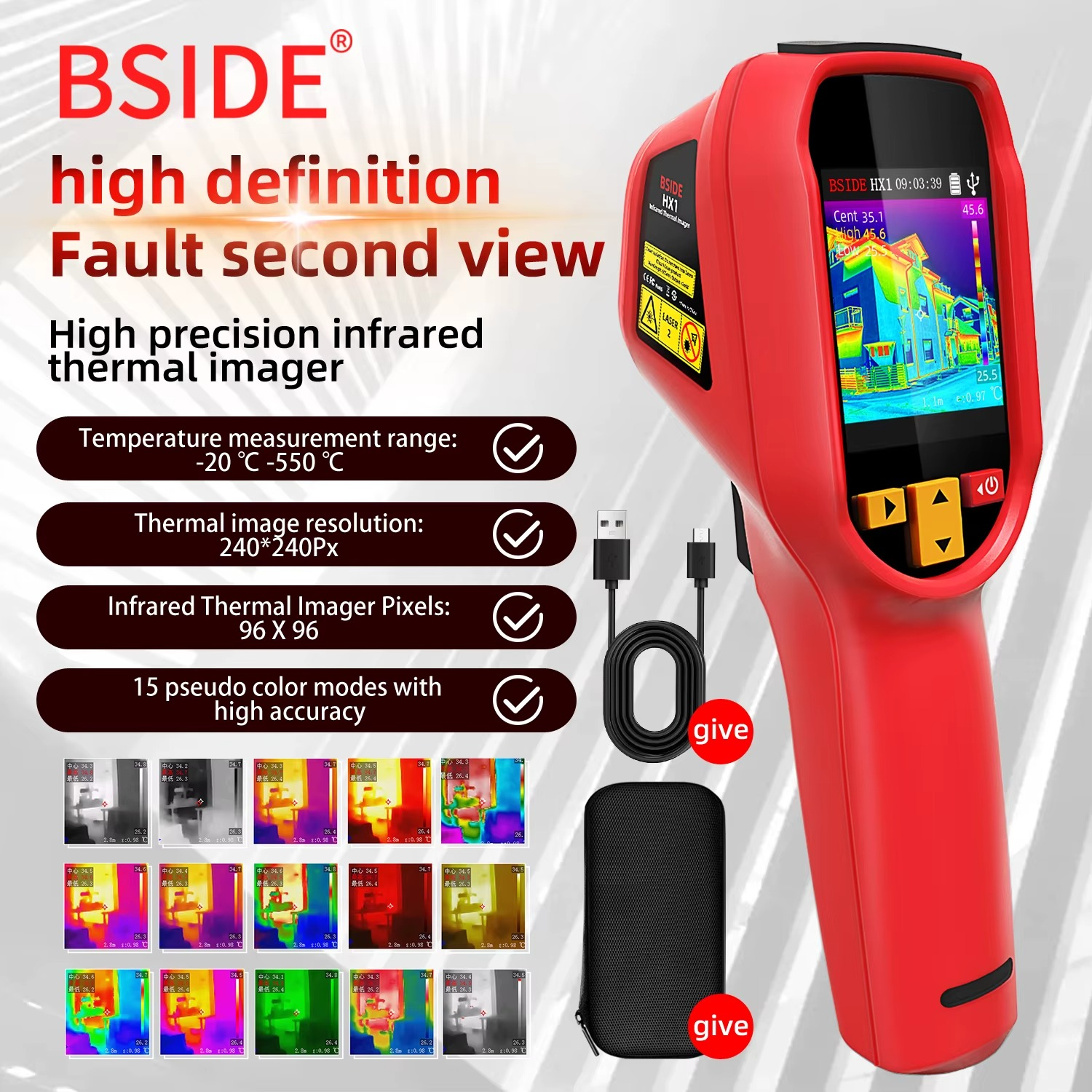 BSIDE Thermal Imaging Camera HX1 Handheld Industrial -20-550C HD Resolution PCB Pipe Inspection Fire Safety Thermal Imager