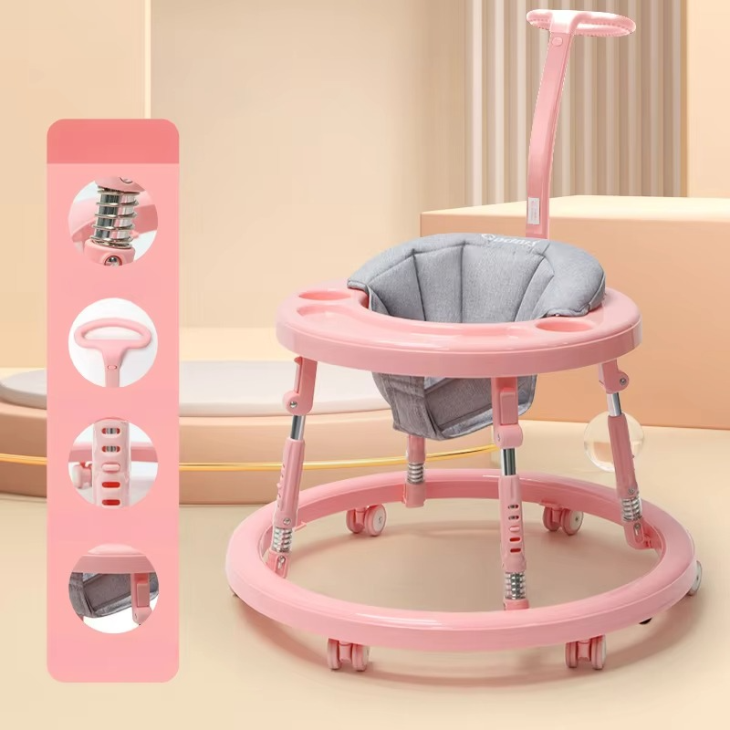 Portable Baby Walker Children's Walking Stroller Adjustable Seat Height Foldable Children's Walking Stroller 2-in-1 Armrest