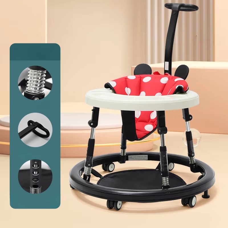 Portable Baby Walker Children's Walking Stroller Adjustable Seat Height Foldable Children's Walking Stroller 2-in-1 Armrest