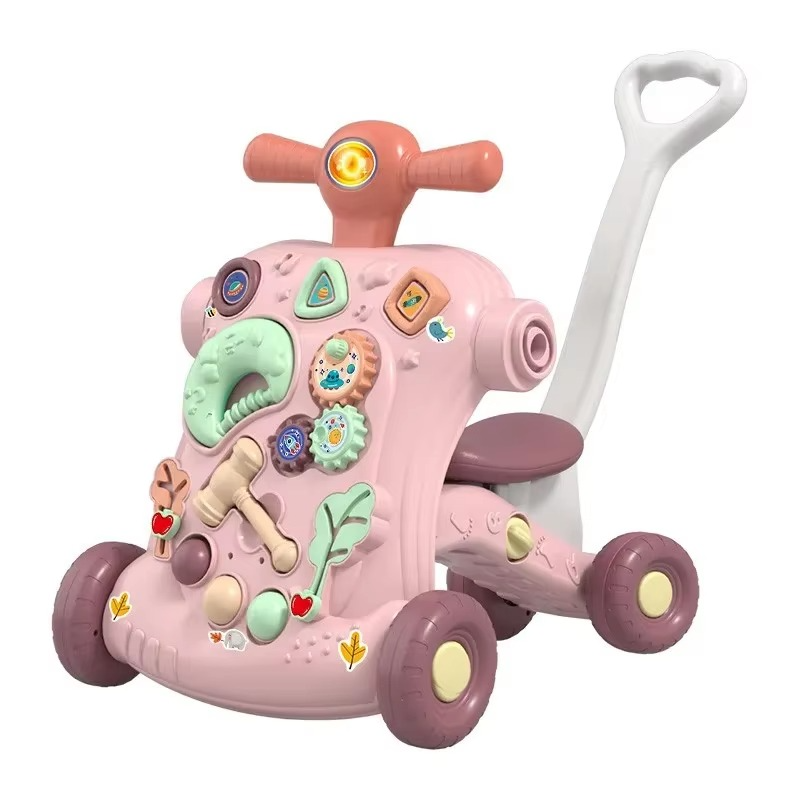 3 in1 Multifunctional Musical Baby Stroller & Walker Foldable Hand-Slide Learning Toy with Anti-Tip Design with LED Lights