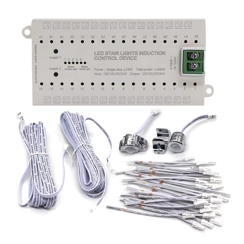 32 CH LED Stair Strip Dimmable Stepped Controller Dupont Port DC 12V 24V 400W with PIR Body Sensor ON/OFF for Single Color Light