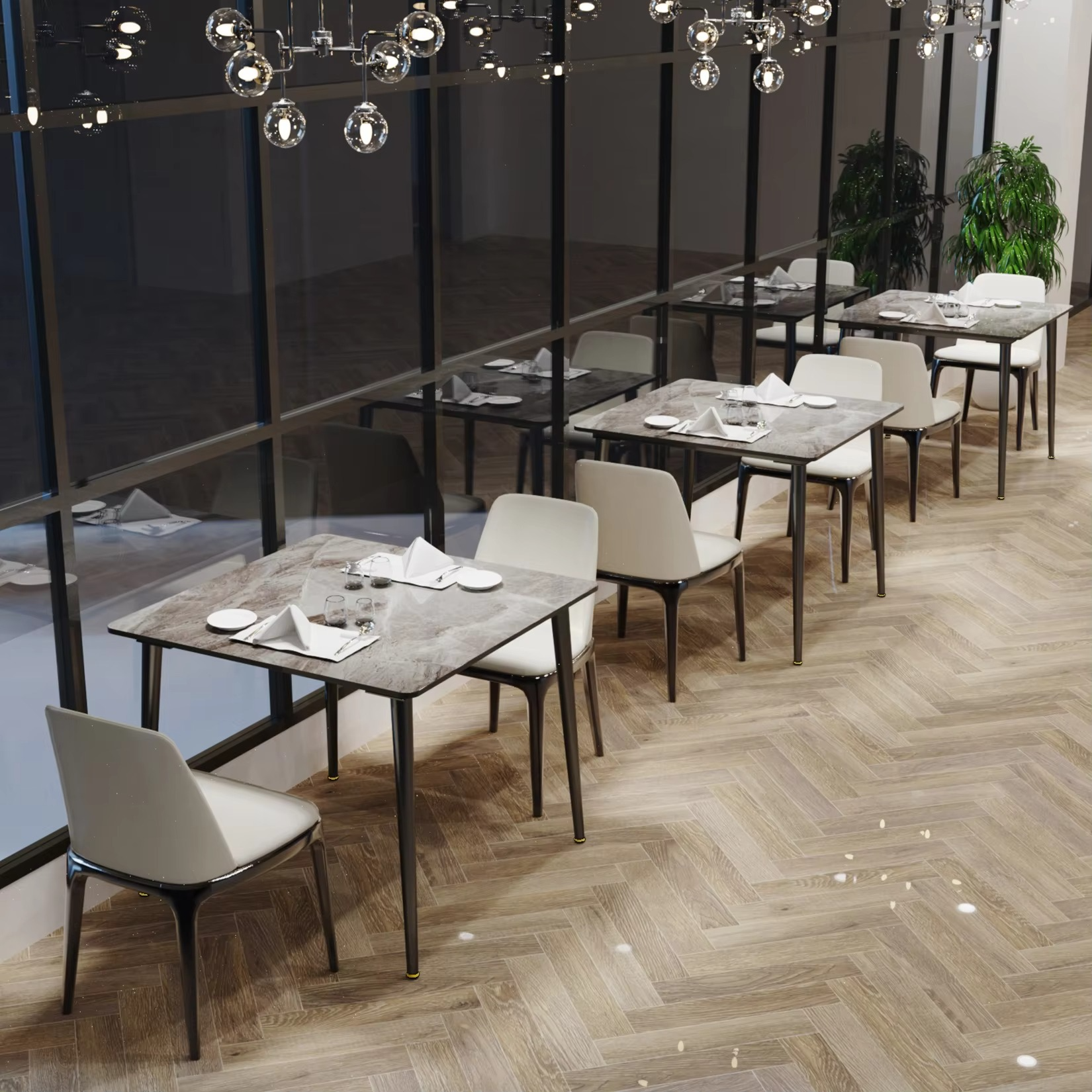 Rectangular Dining Modern Dining Desk Table Furniture with Natural Texture Sintered Stone Top Metal Frame for Dining Room
