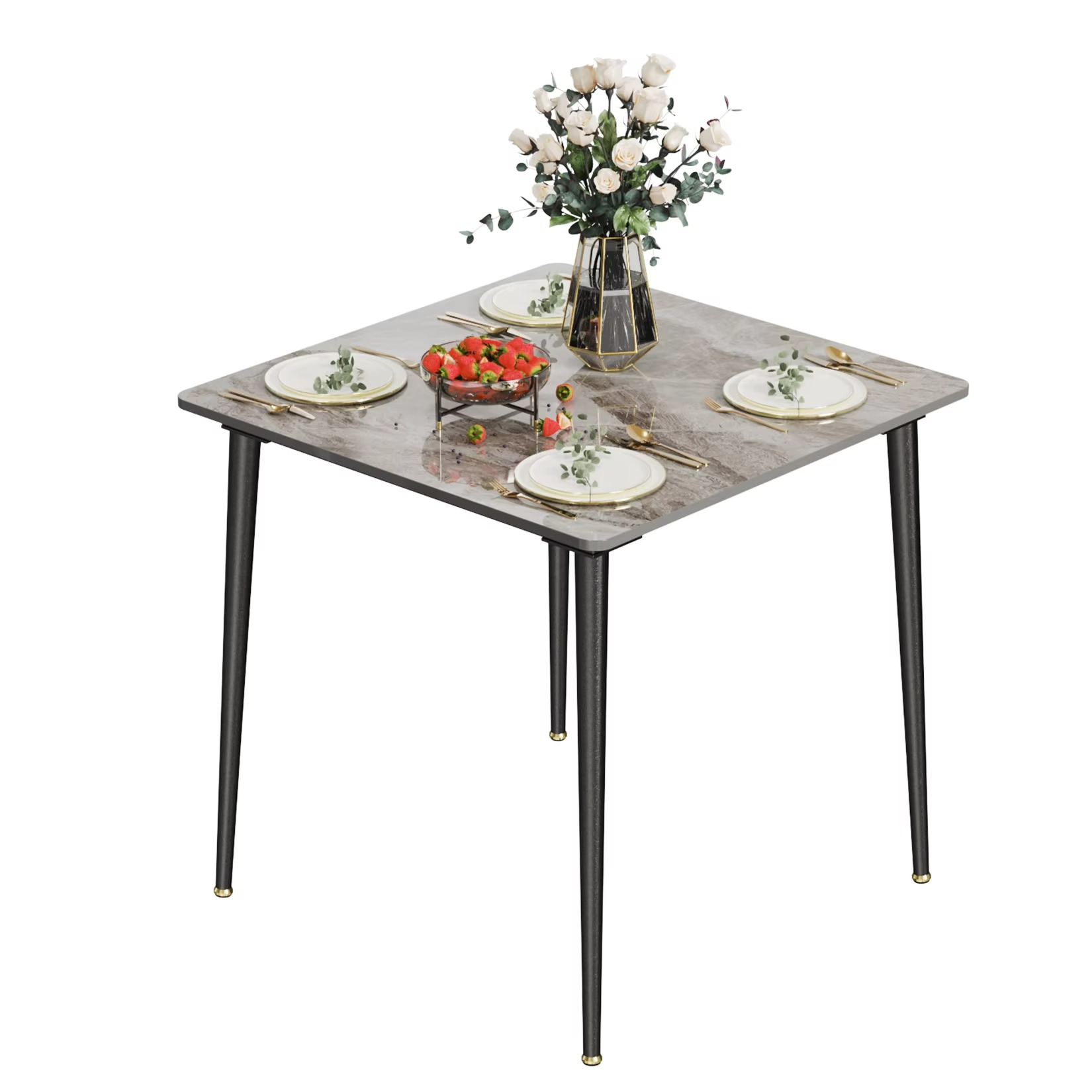 Rectangular Dining Modern Dining Desk Table Furniture with Natural Texture Sintered Stone Top Metal Frame for Dining Room