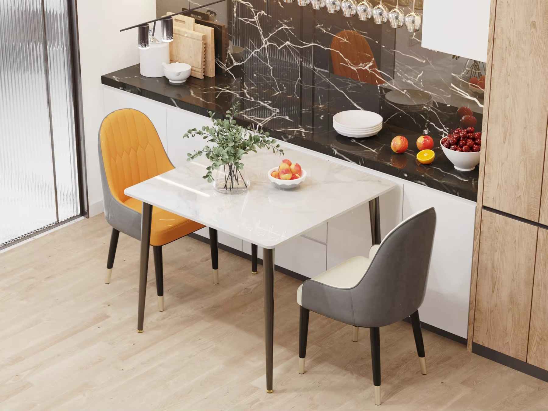 Rectangular Dining Modern Dining Desk Table Furniture with Natural Texture Sintered Stone Top Metal Frame for Dining Room
