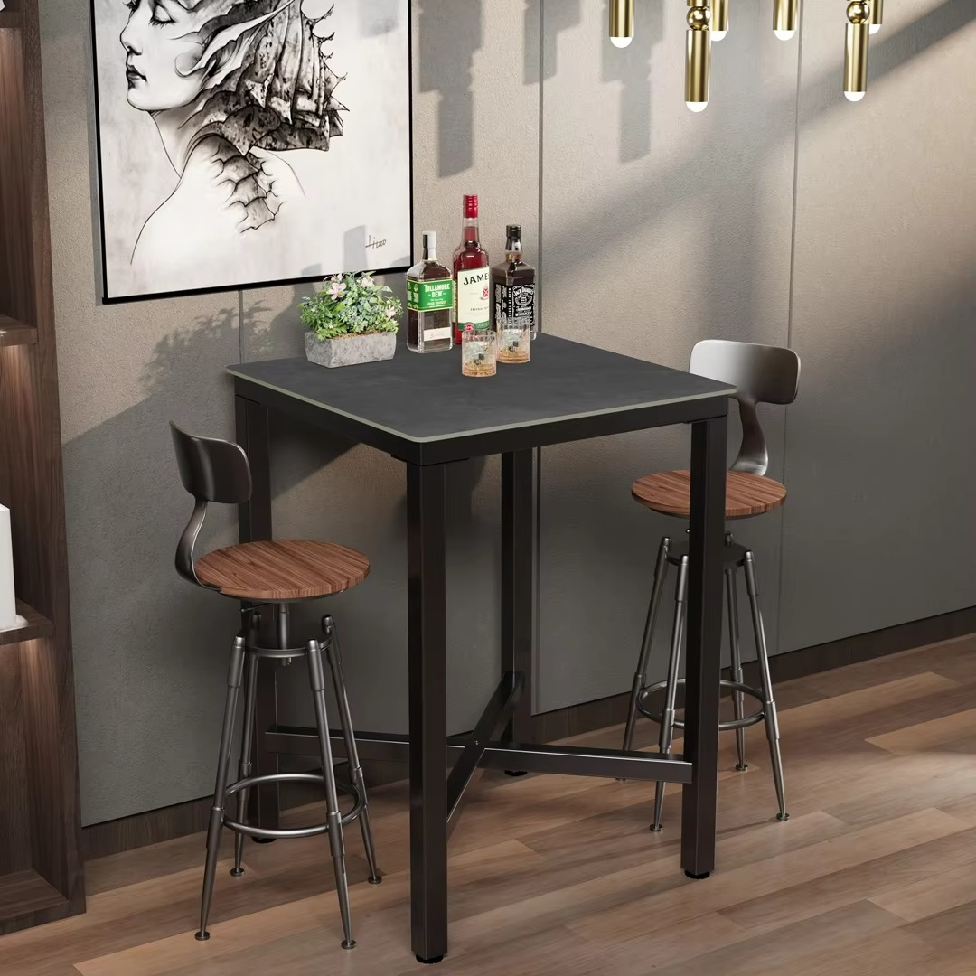 41.4'' Tall Industrial Square Pub Table | Sintered Stone Top Dining Table | Modern Home/Bar/Office Furniture