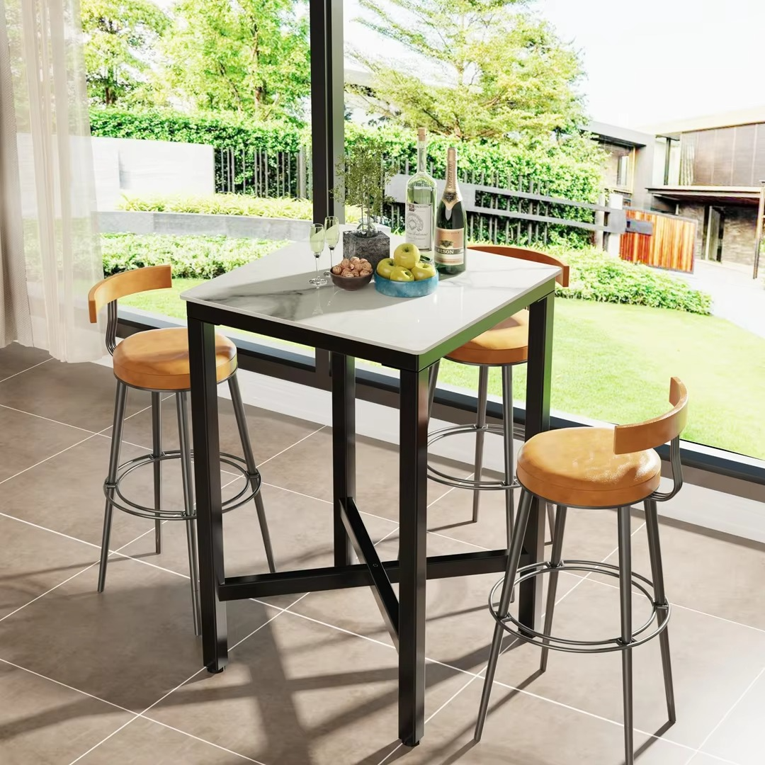 41.4'' Tall Industrial Square Pub Table | Sintered Stone Top Dining Table | Modern Home/Bar/Office Furniture