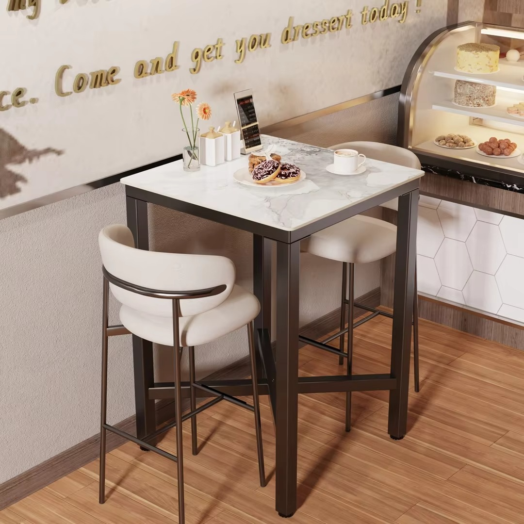 41.4'' Tall Industrial Square Pub Table | Sintered Stone Top Dining Table | Modern Home/Bar/Office Furniture