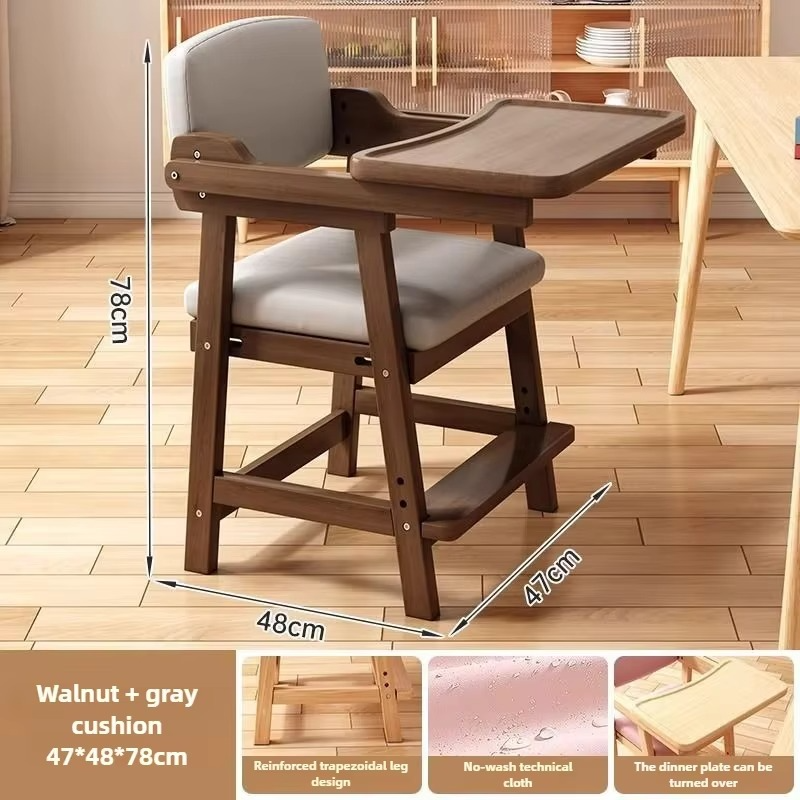 Foldable Solid Wood Baby High Chair - Simple Stylish Toddler Dining Seat for Home ,Convertible Growth Feeding Chair