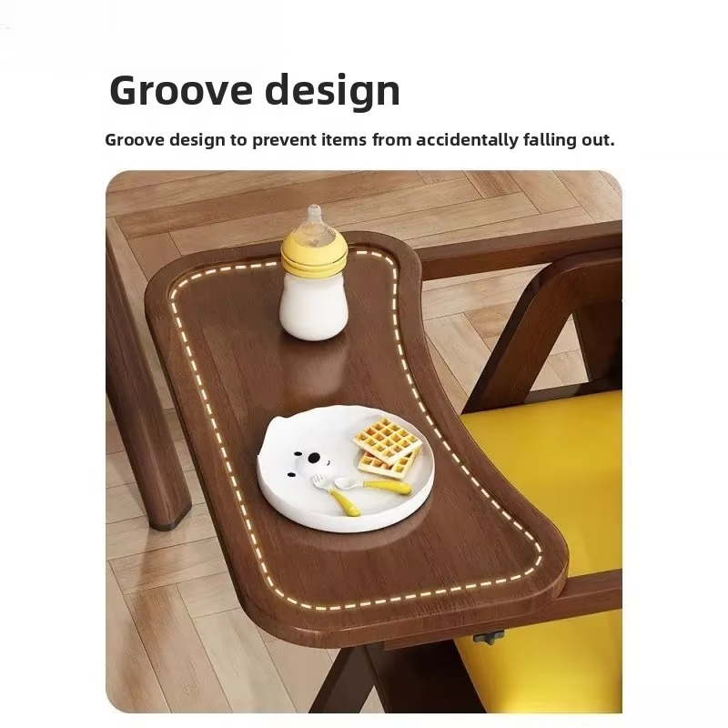 Foldable Solid Wood Baby High Chair - Simple Stylish Toddler Dining Seat for Home ,Convertible Growth Feeding Chair