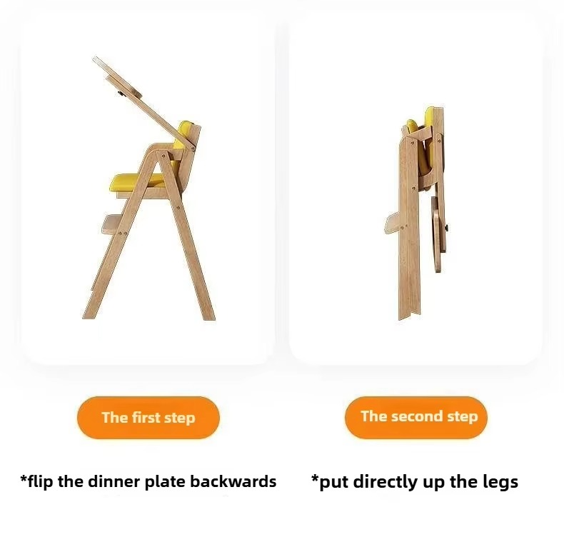 Foldable Solid Wood Baby High Chair - Simple Stylish Toddler Dining Seat for Home ,Convertible Growth Feeding Chair
