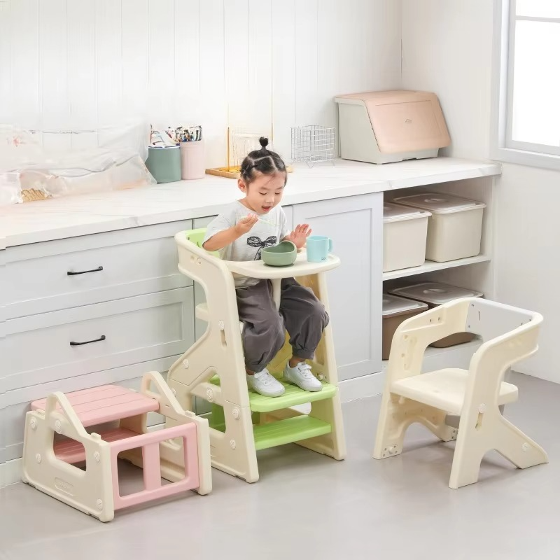 5Position Convertible High Chair Adjustable Reclining Baby Feeding Seat with Tray Footrest Certified by ASTM Safety Standards