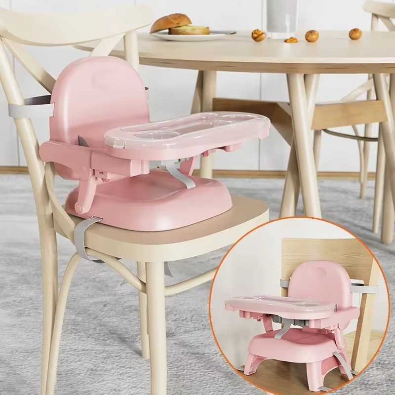 Foldable Baby Dining Chair - Adjustable Height Portable Highchair with Anti-Slip Base & Safety Harness for Home/Restaurant Use