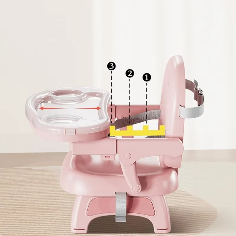 Foldable Baby Dining Chair - Adjustable Height Portable Highchair with Anti-Slip Base & Safety Harness for Home/Restaurant Use