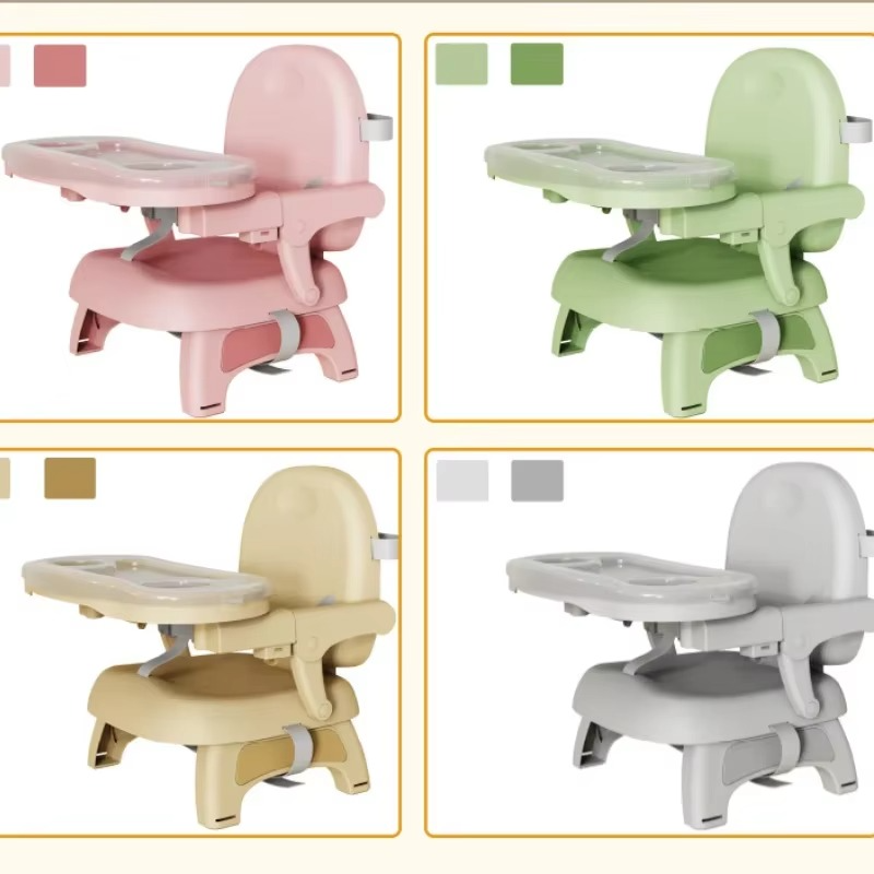 Foldable Baby Dining Chair - Adjustable Height Portable Highchair with Anti-Slip Base & Safety Harness for Home/Restaurant Use