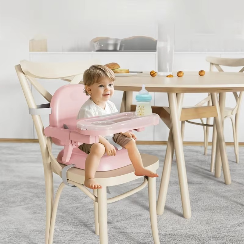 Foldable Baby Dining Chair - Adjustable Height Portable Highchair with Anti-Slip Base & Safety Harness for Home/Restaurant Use