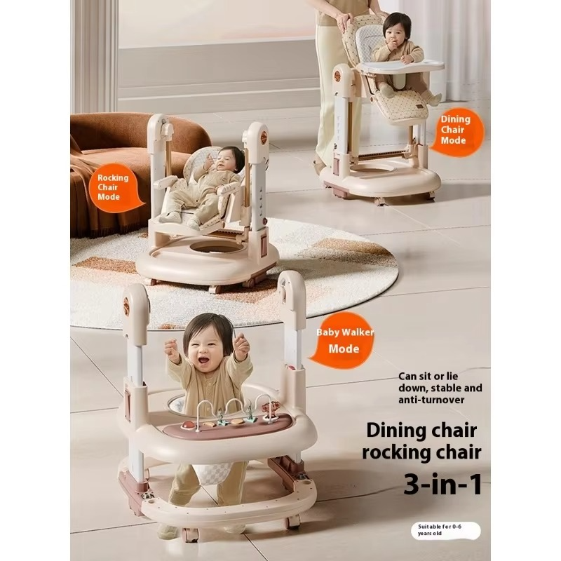 3-in-1 Baby High Chair Rocker Multi-functional Walker Home Infant Dining Seat Children's Feeding Chair