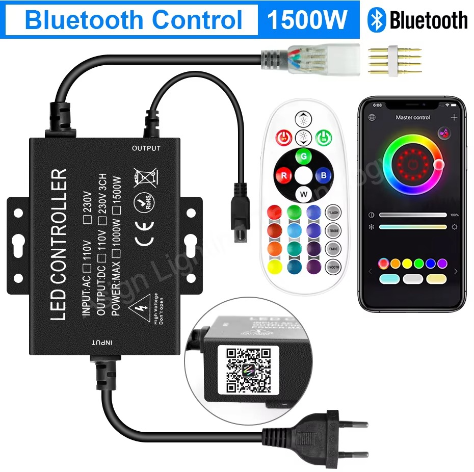 RGB Controller For 5050 2835 LED Strip Light 1500W 750W AC220V Dimmer with 24Keys Remote/Bluetooth APP/Wifi Controller Alexa
