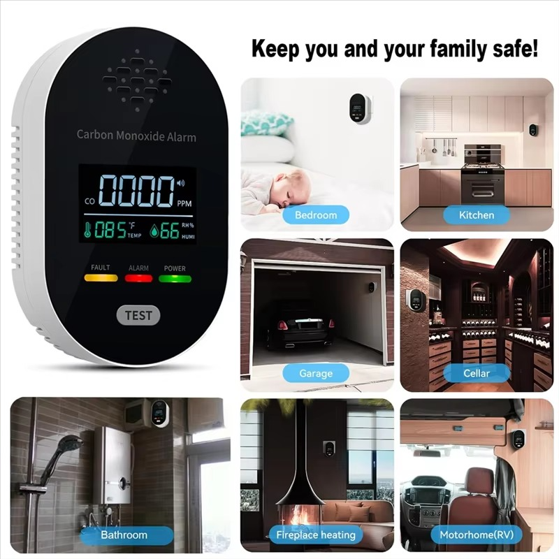 ABUO-Carbon Monoxide Detectors 3In1 Plug In Portable Carbon Monoxide Detector With Temperature Humidity Sensor Lcddisplay(EU