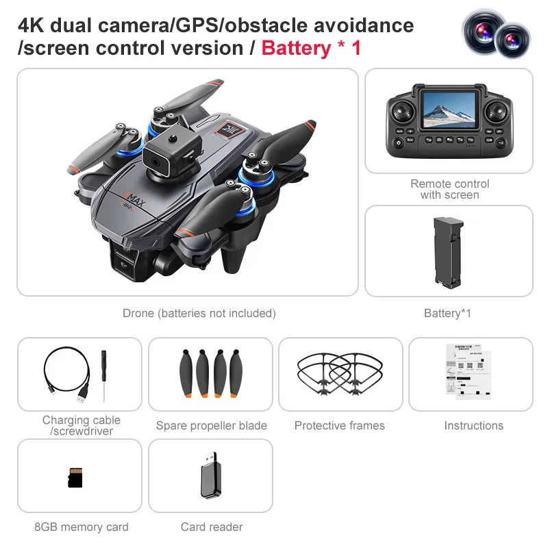 GPS RC Drone With Screen 4K Professinal Double Camera Aerial Brushless Light Flow Intelligent Obstacle Avoidance RC Quadcopter