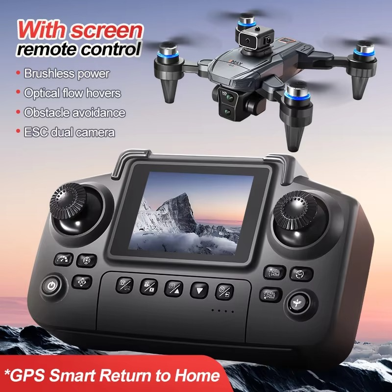 GPS RC Drone With Screen 4K Professinal Double Camera Aerial Brushless Light Flow Intelligent Obstacle Avoidance RC Quadcopter