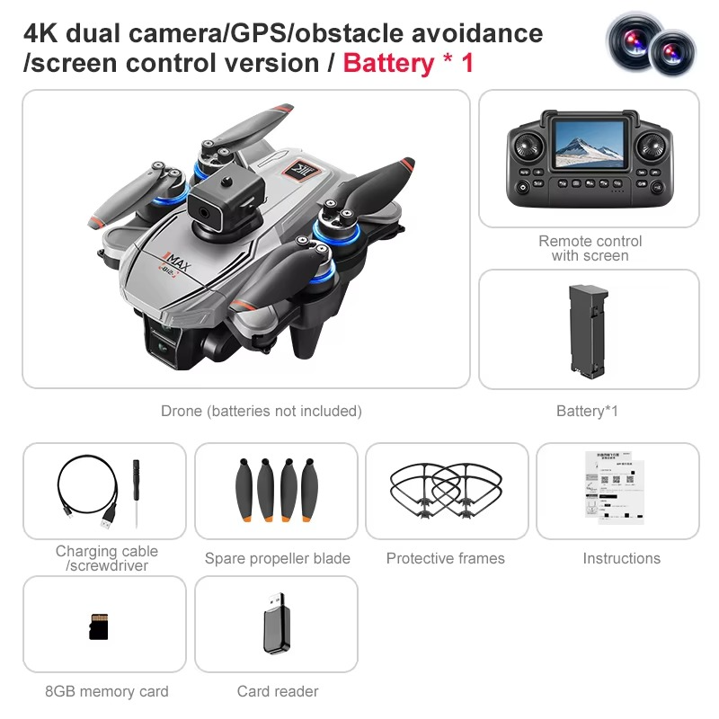 GPS RC Drone With Screen 4K Professinal Double Camera Aerial Brushless Light Flow Intelligent Obstacle Avoidance RC Quadcopter