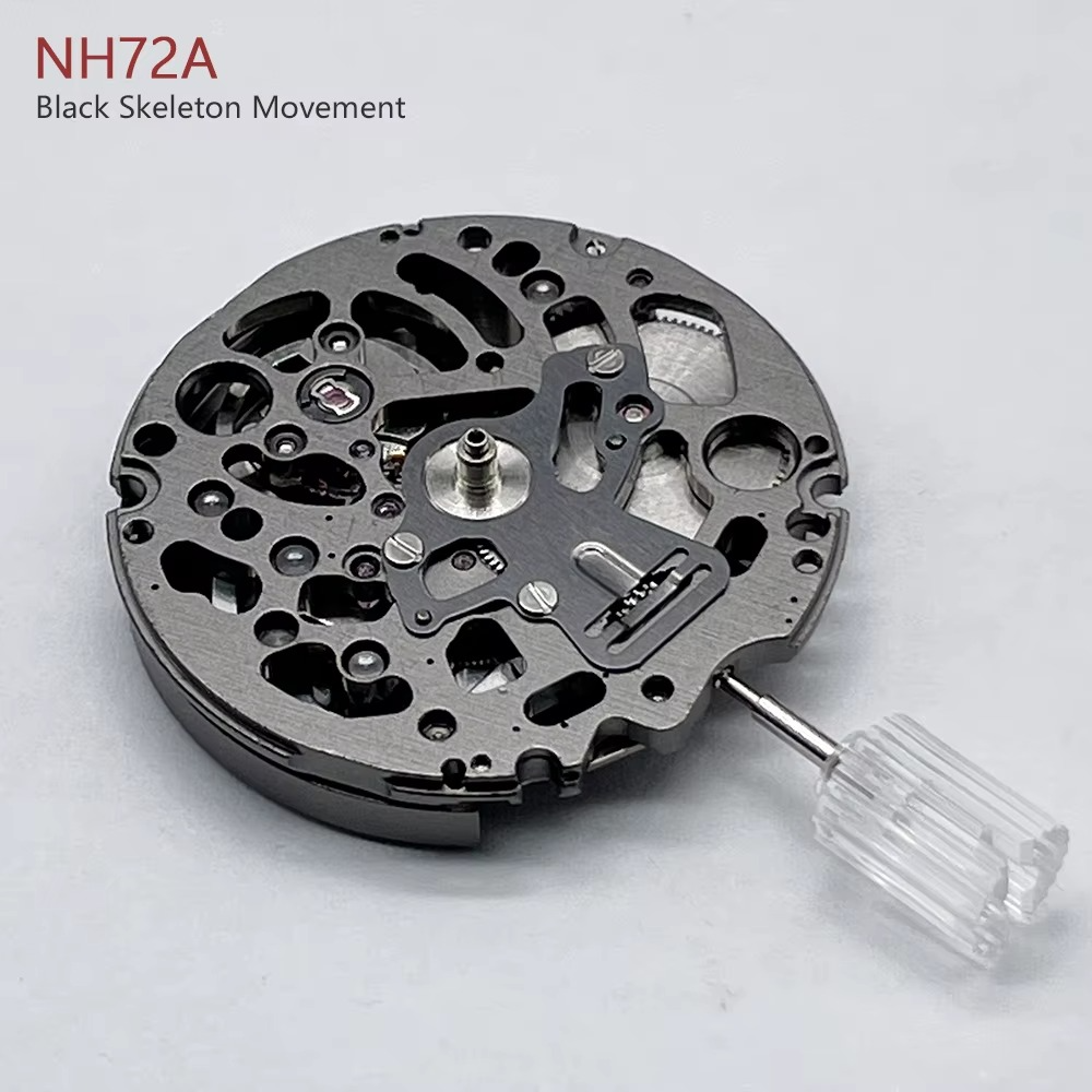 Genuine NH72 Black Skeleton Mechanical Movement Mod Automatic Mechanism Replacement NH72A High Accuracy 24 Jewels