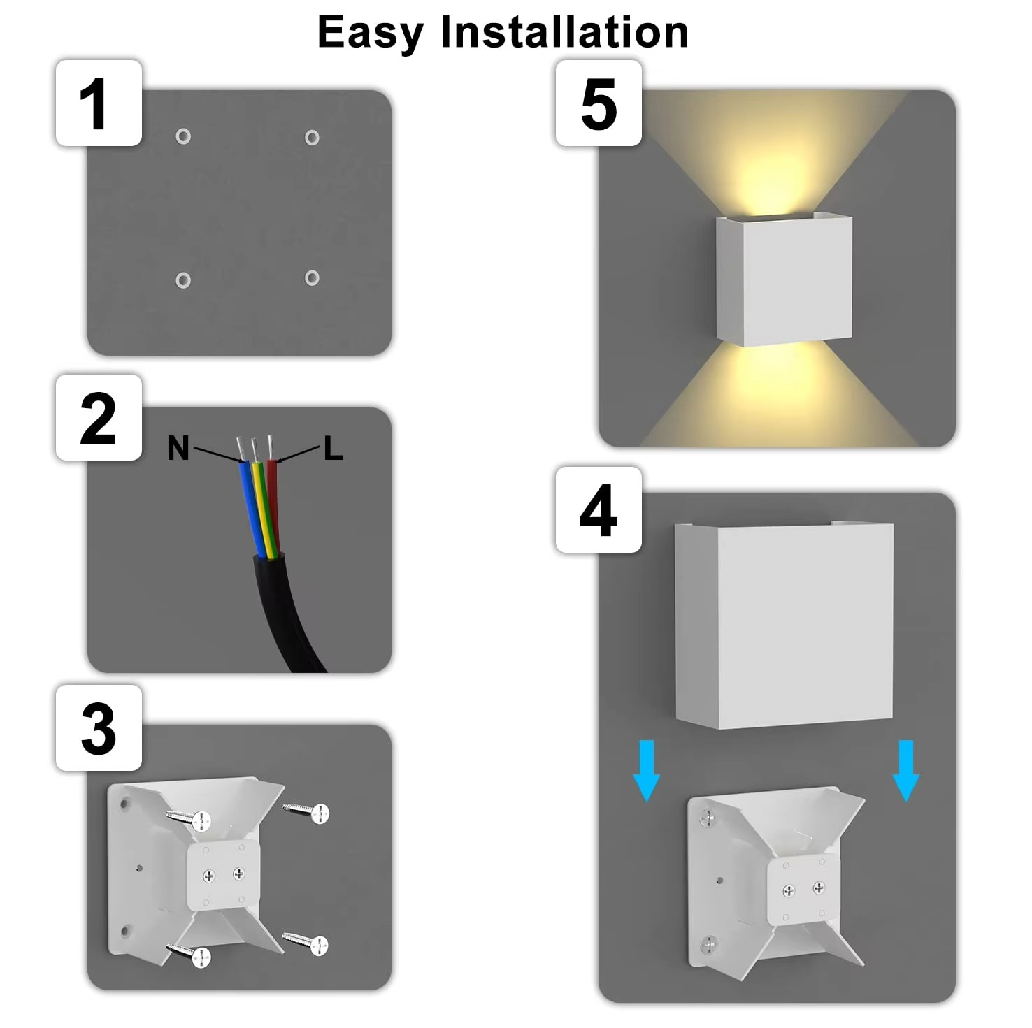 LED Wall Sconces 2Pack 6W Modern Indoor Outdoor IP65 Wall Lamp, Up Down Wall Mount Lights for Living Room Hallway Bedroom