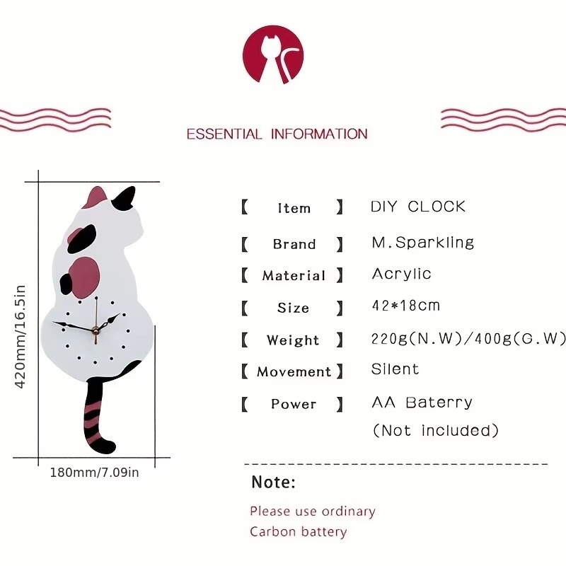 1pc Whimsical Black Cat Pendulum Wall Clock with Moving Tail - Fun and Unique Home Decor for Living Room Office Café and Bedroom
