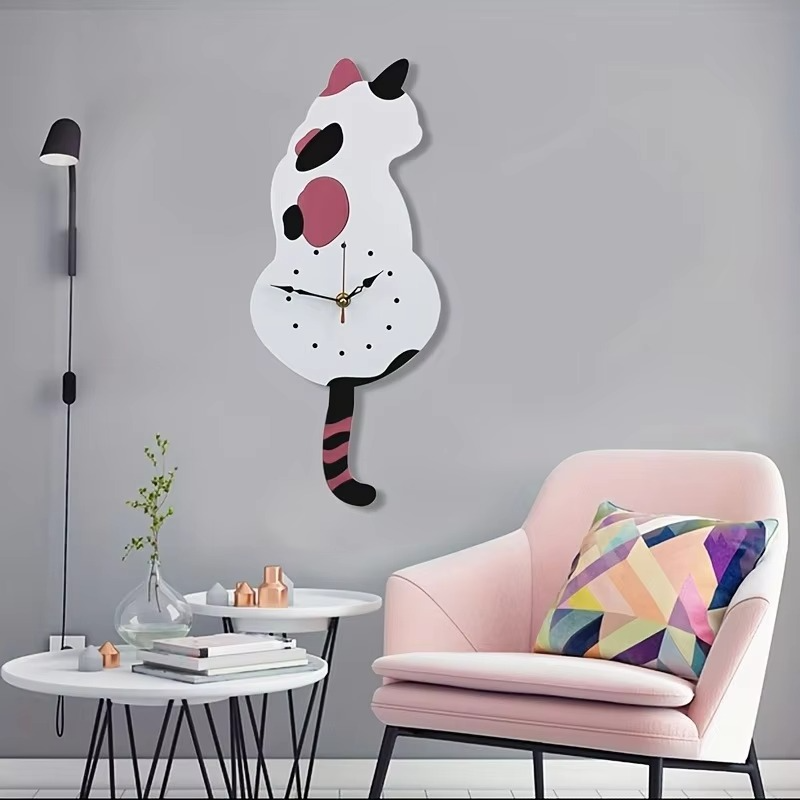 1pc Whimsical Black Cat Pendulum Wall Clock with Moving Tail - Fun and Unique Home Decor for Living Room Office Café and Bedroom