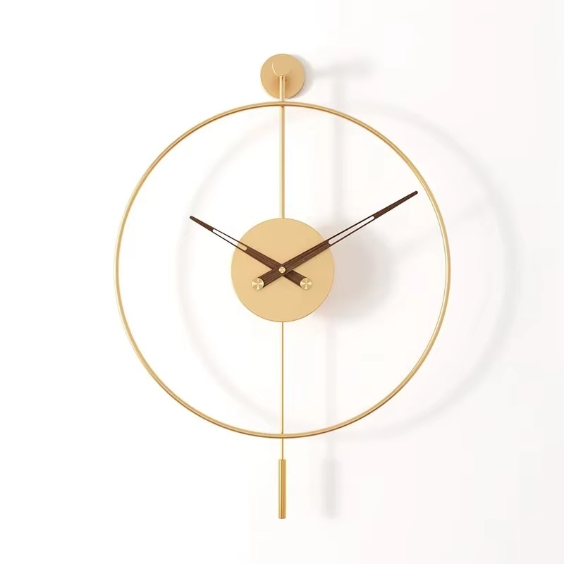 Modern Round Black Wall Clock with Swing Pendulum Silent Metal Decorative Art Clocks for Home Living Room Bedroom Office