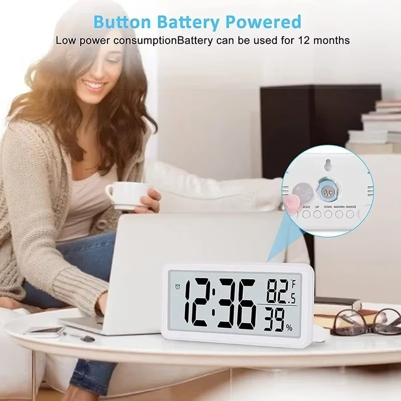 Battery Powered LCD Digital Wall Clock Time Temperature Date Desktop Table Clock With USB Cable 12/24H LCD Clock for Living Room