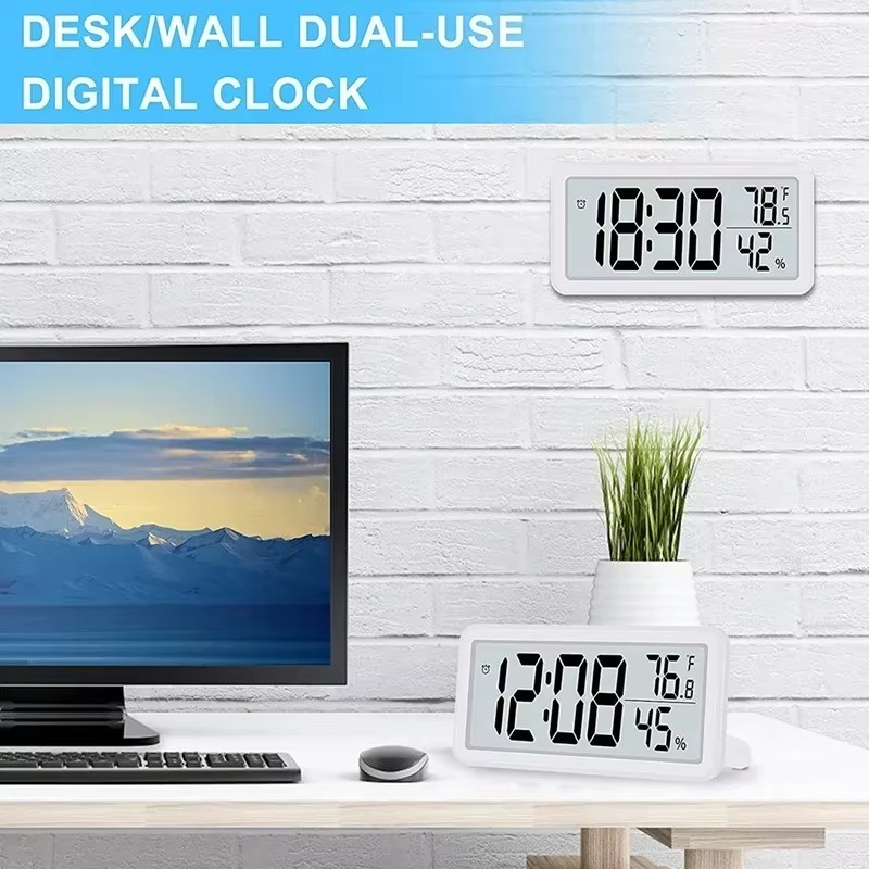 Battery Powered LCD Digital Wall Clock Time Temperature Date Desktop Table Clock With USB Cable 12/24H LCD Clock for Living Room