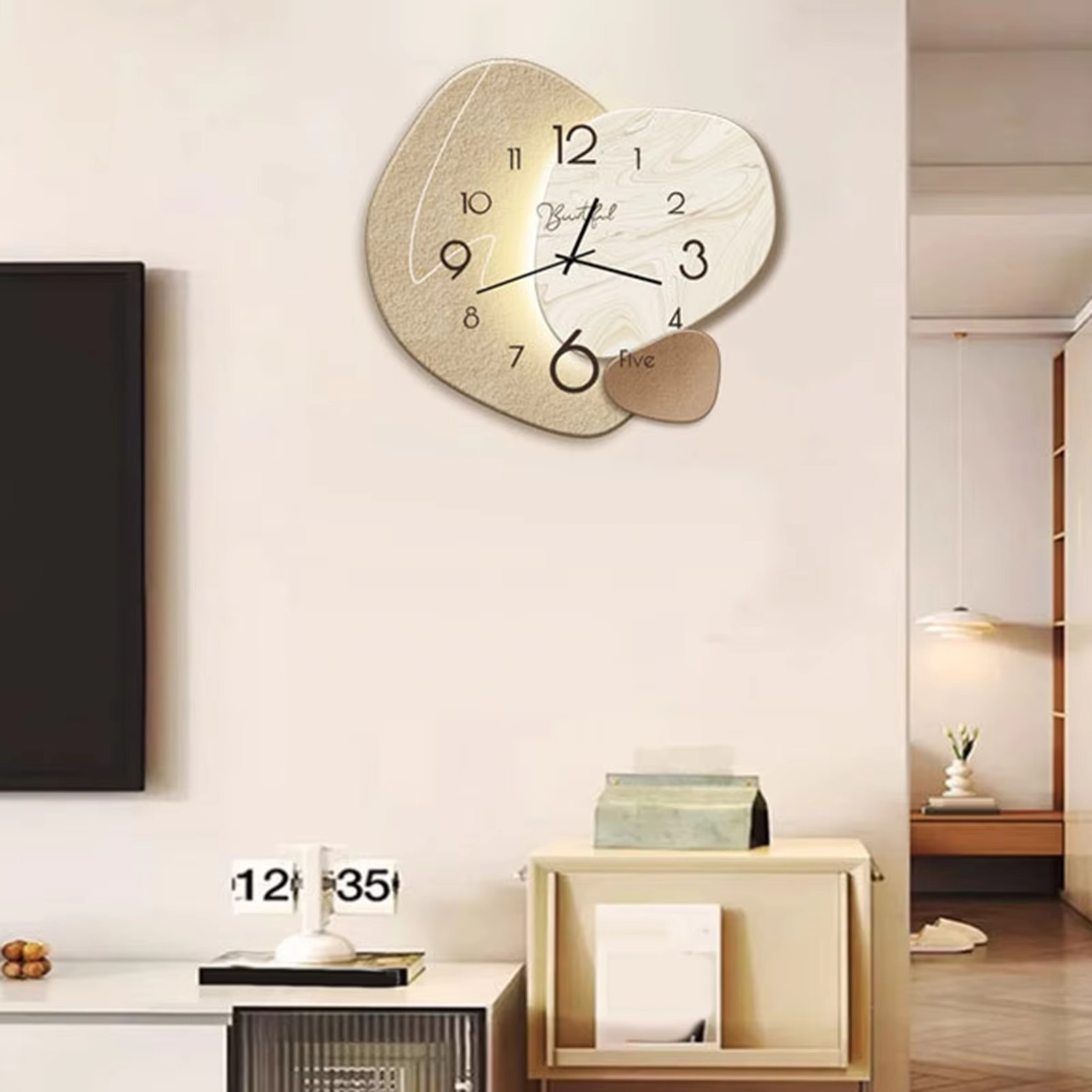 Wall Clock Simple Easy to Read Roman Numeral Wood Quiet Creative Diameter 38cm Home Clock Retro Pocket Watch Wall Art Home Decor