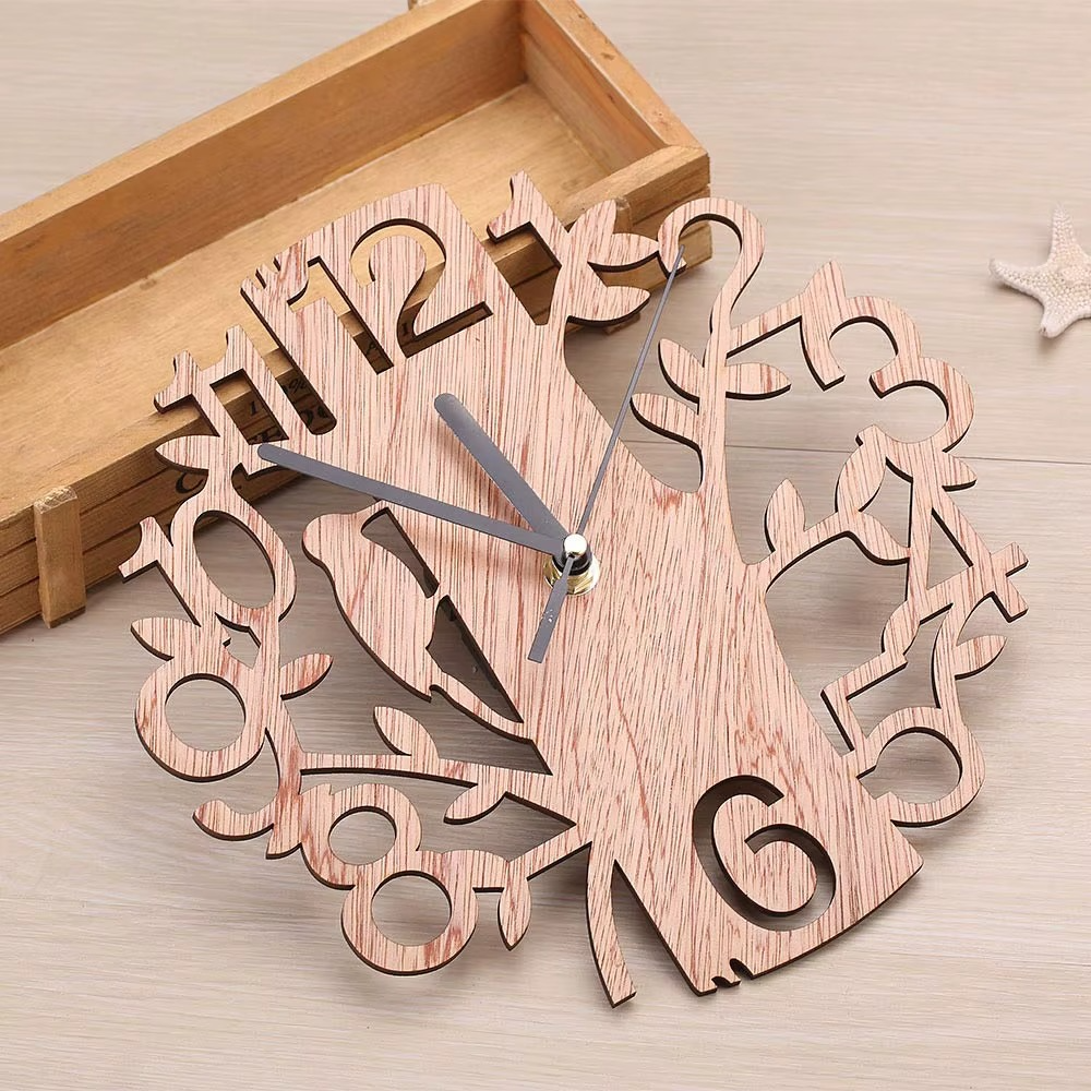 Wooden Wall Clock Wall Decal Home Tree Shape Clock Living Room Office Wall Decoration