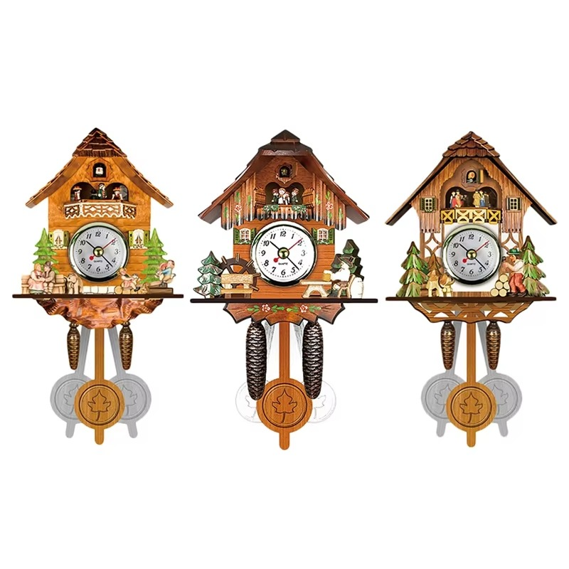 Antique Wooden Cuckoo Wall Clock Bird Time Bell Swing Alarm Watch Home Art Decor 006