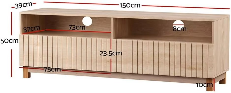 TV Unit Cabinet Entertainment Units, 150cm Length Wooden Stand Table Cabinets Storage Shelf Organiser Cupboard Home Livin