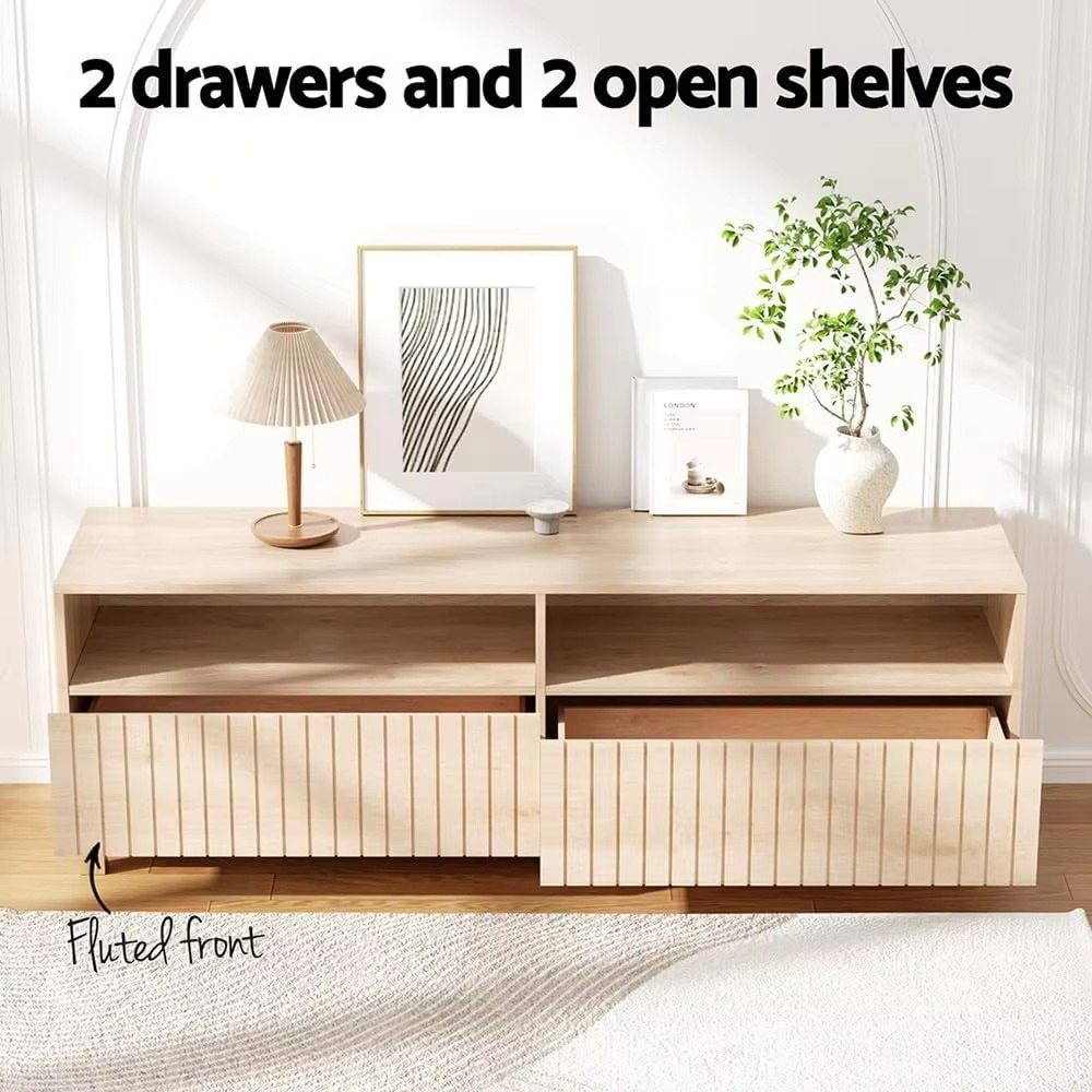 TV Unit Cabinet Entertainment Units, 150cm Length Wooden Stand Table Cabinets Storage Shelf Organiser Cupboard Home Livin