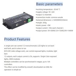 12-Way Single Color PWM Power Dimmer LED Strip Light Programmable USB Controller DC 12V 24V 60A for DIY Dynamic Advertising Sign