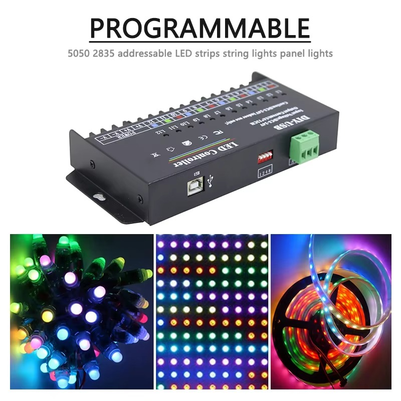 12-Way Single Color PWM Power Dimmer LED Strip Light Programmable USB Controller DC 12V 24V 60A for DIY Dynamic Advertising Sign