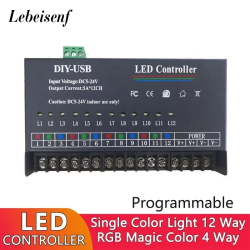 12-Way Single Color PWM Power Dimmer LED Strip Light Programmable USB Controller DC 12V 24V 60A for DIY Dynamic Advertising Sign