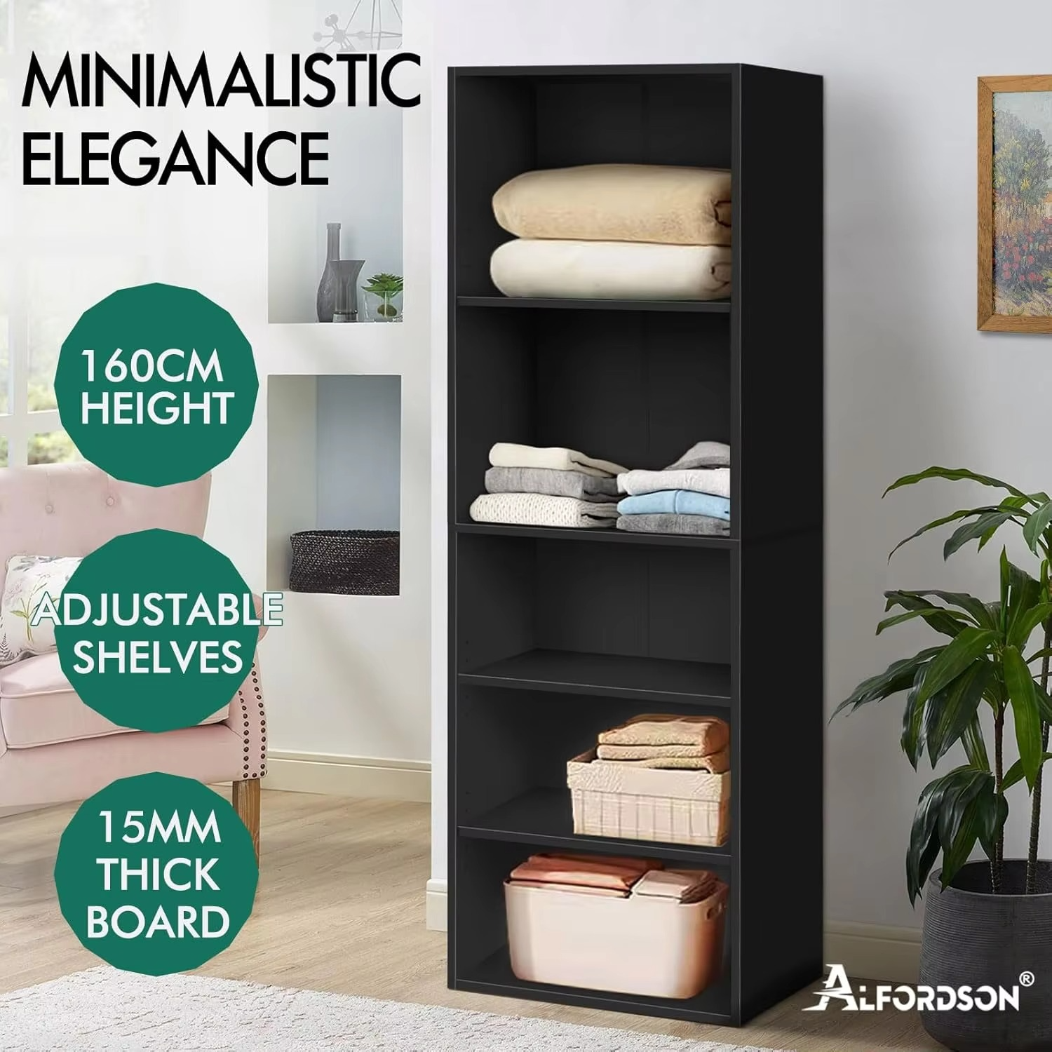 bedroom furniture Wardrobe Cabinet with Adjustable Shelves White Color, Compact Design Wooden Closet 50.5X 40x 160 cm, Dresser C