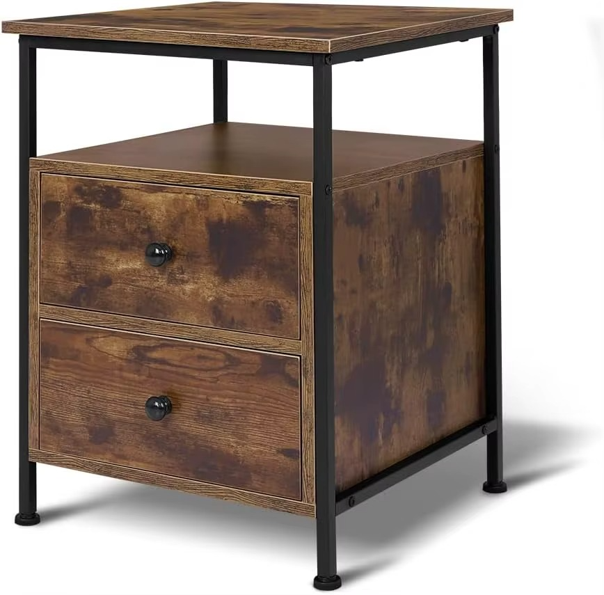 Bedside Table 2-Drawer Sofa Side End Table Wooden Oak Storage Organiser Cabinet Nightstand Chest for Bedroom, Living Room and Ha