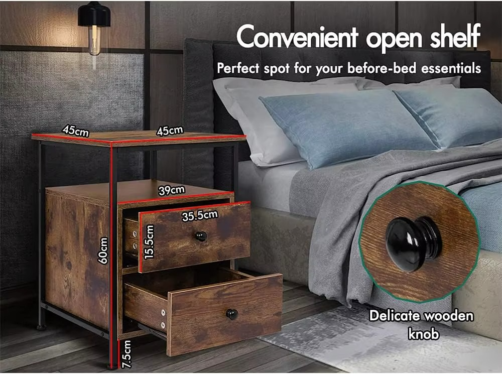 Bedside Table 2-Drawer Sofa Side End Table Wooden Oak Storage Organiser Cabinet Nightstand Chest for Bedroom, Living Room and Ha