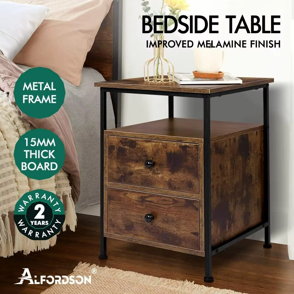 Bedside Table 2-Drawer Sofa Side End Table Wooden Oak Storage Organiser Cabinet Nightstand Chest for Bedroom, Living Room and Ha