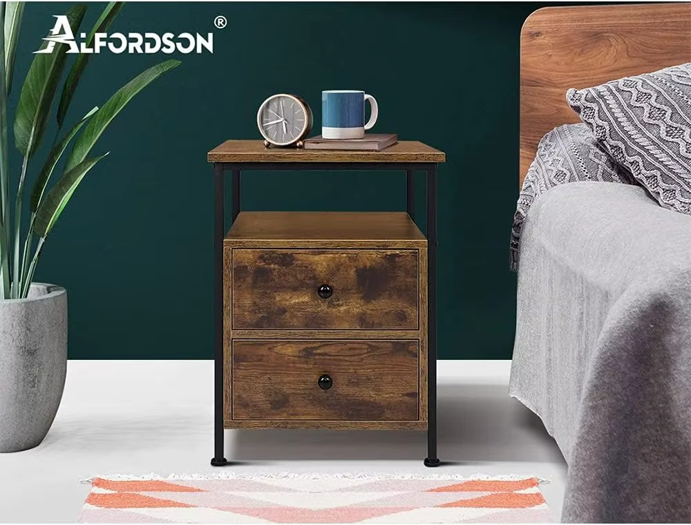 Bedside Table 2-Drawer Sofa Side End Table Wooden Oak Storage Organiser Cabinet Nightstand Chest for Bedroom, Living Room and Ha