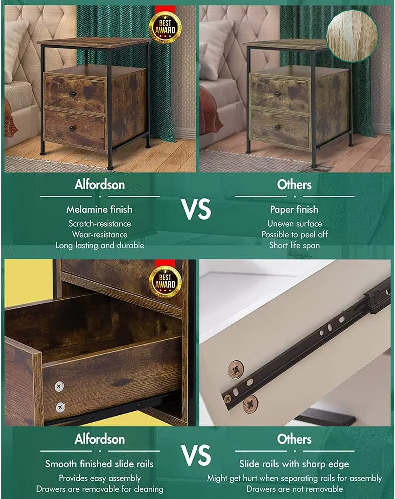 Bedside Table 2-Drawer Sofa Side End Table Wooden Oak Storage Organiser Cabinet Nightstand Chest for Bedroom, Living Room and Ha
