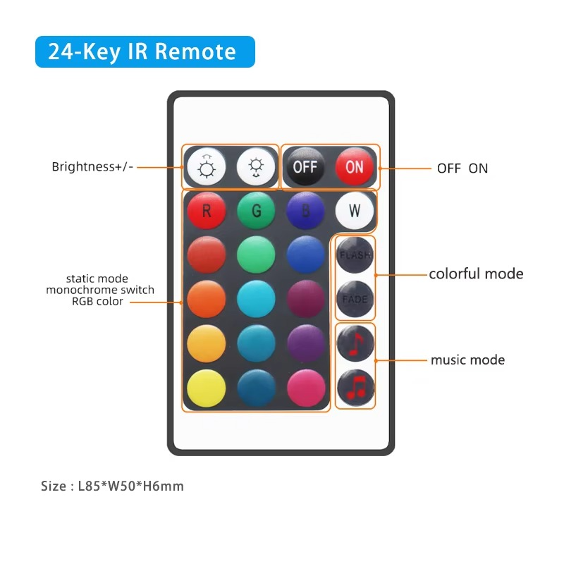New LED Music Controller KTV Audio Voice Activated Dimmer with 24-Key IR Remote Control for RGB 5050 2835 Color Light Bar Strip